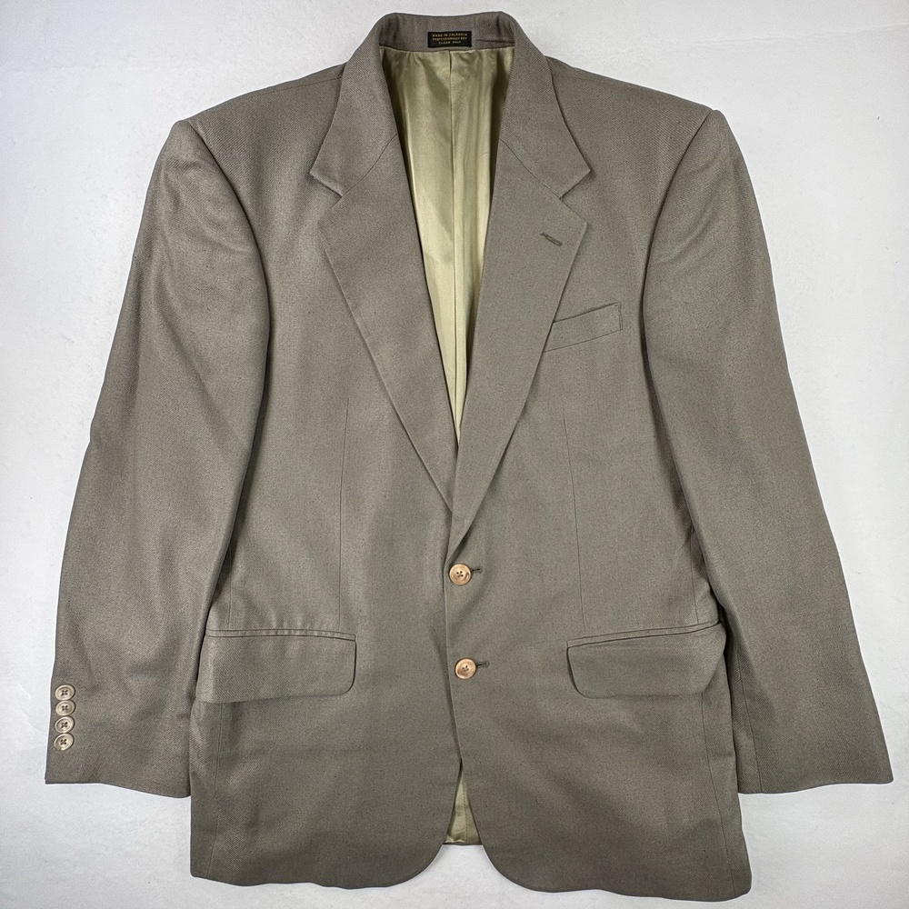 Oscar De La Renta Sport Coat Blazer Mens 40R Beige 100% Silk Two Button Notch